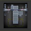 Cartoon Scene Featuring Circular Structure Metal Frames Staircase Platform And Caution Tape