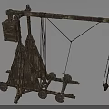 Medieval Wooden Catapult Siege Weapon With Wheels Launch Arm And Hanging Weight