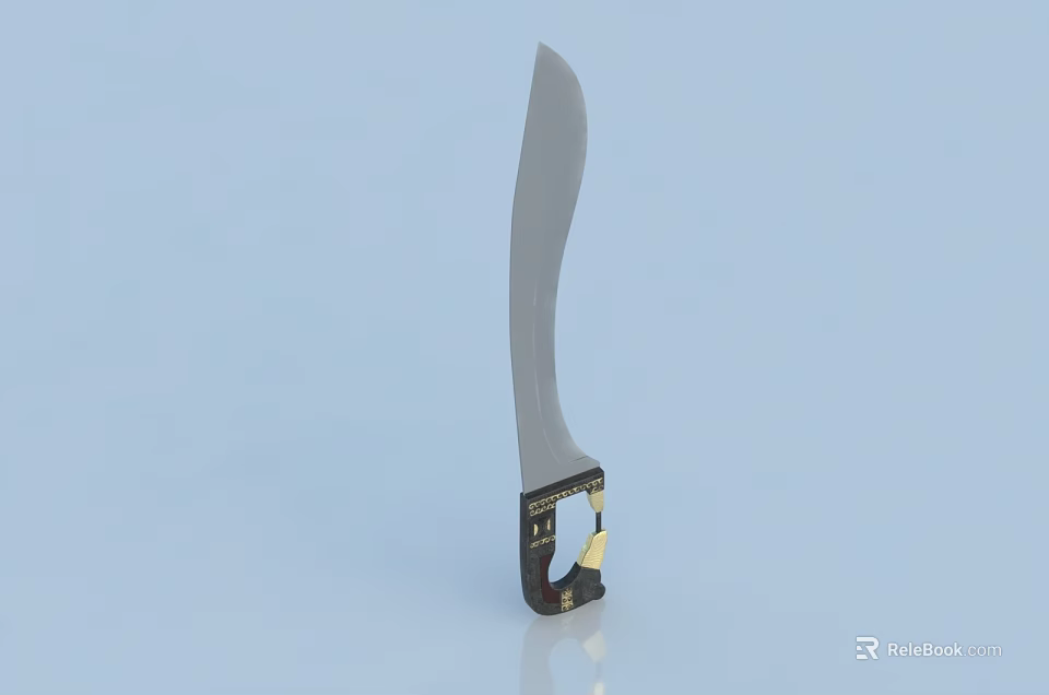 Silver Curved Blade Weapon With Ornate Brown And Gold Handle 3d model 