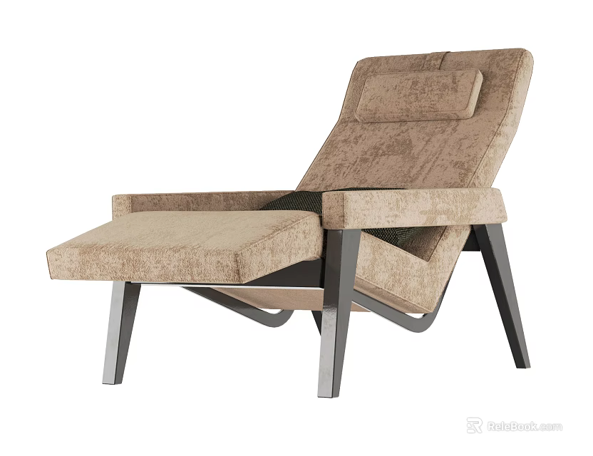 Modern Chaise Lounge with Beige Fabric Upholstery Dark Metal Legs and Tufted Backrest 3d model 
