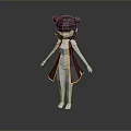 3D Game Movie Character With Red Double Buns White Body Maroon Outfit Yellow Trim