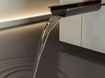 Modern Kitchen Faucet with Smooth Water Flow on Sleek Black Countertop and Minimalist Cabinet Design 3d model