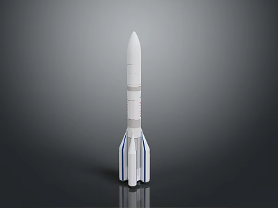 White Space Rocket With Blue Stripes And Booster Stages For Space Exploration 3d model