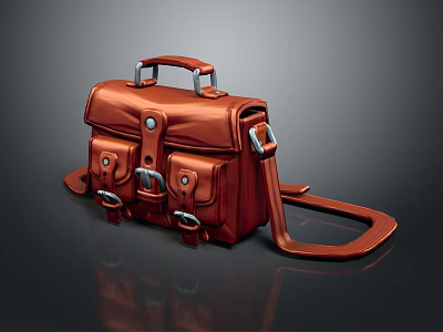 Classic Leather Briefcase With Multiple Pockets Metal Buckles And Shoulder Strap 3d model