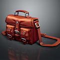 Classic Leather Briefcase With Multiple Pockets Metal Buckles And Shoulder Strap 3d model