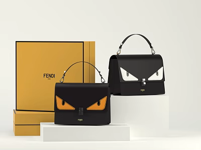 FEBI Black Handbags With Eye Design And Yellow Box 3d model