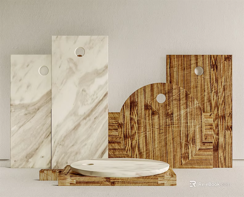 Wooden And Marble Cutting Boards With Holes Various Shapes Kitchen Tools 3d model 