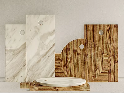 Wooden And Marble Cutting Boards With Holes Various Shapes Kitchen Tools 3d model