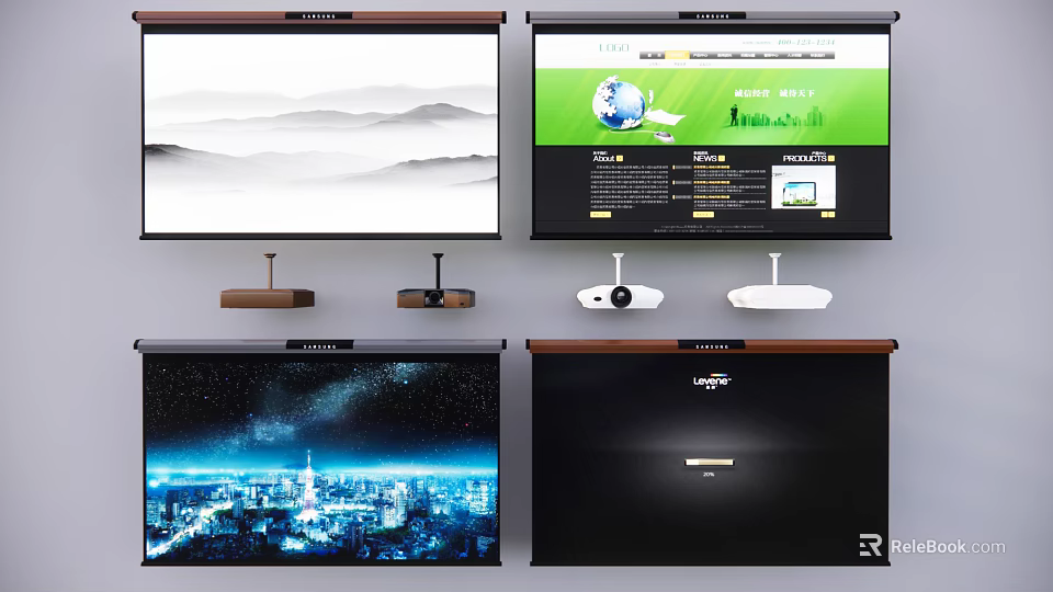 High Quality Projection Screens and Surveillance Cameras for Multi Scene Security Monitoring 3d model 