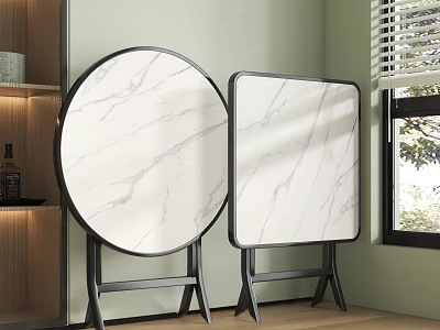 Modern Round and Square Coffee Tables with White Marble Tops and Black Metal Frames 3d model