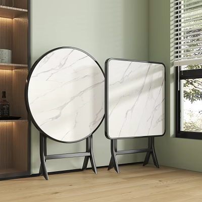 Modern Round and Square Coffee Tables with White Marble Tops and Black Metal Frames 3d model