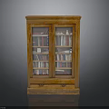 Classic Wooden Bookcase With Glass Doors Shelves Filled With Books And Bottom Drawer