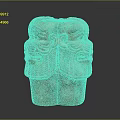 Ancient Double Headed Stone Sculpture With Intricate Facial Carvings And Weathered Texture
