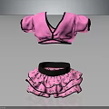 Pink V Neck Top And Layered Ruffled Skirt Set With Black Trim Fashion Design