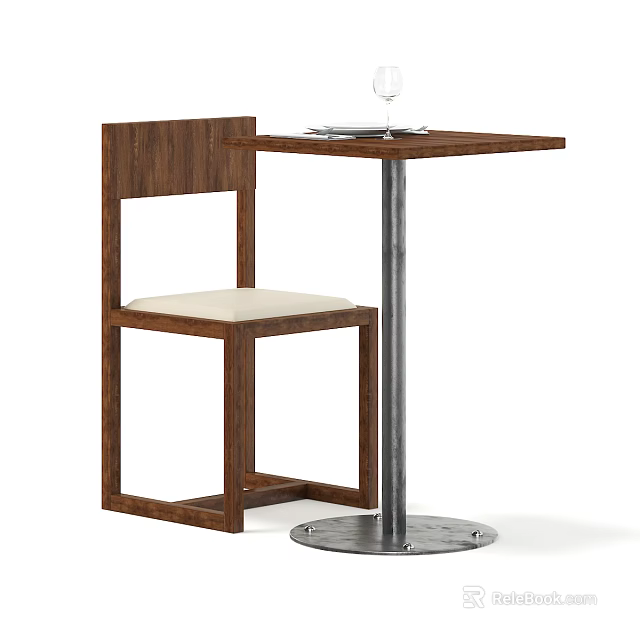 Square Wooden Dining Table And Chair Set With Metal Leg And Upholstered Seat 3d model 