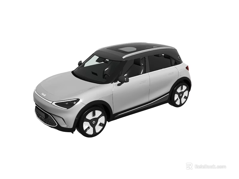 Modern Silver Compact Car With Black Roof And Sleek Exterior Design 3d model 