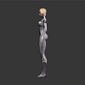 Futuristic Female Character in White Bodysuit with Mechanical Knee Parts 3D Model Design