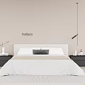 Poliform Modern Double Bed With White Bedding Gray Pillow And Black Nightstands