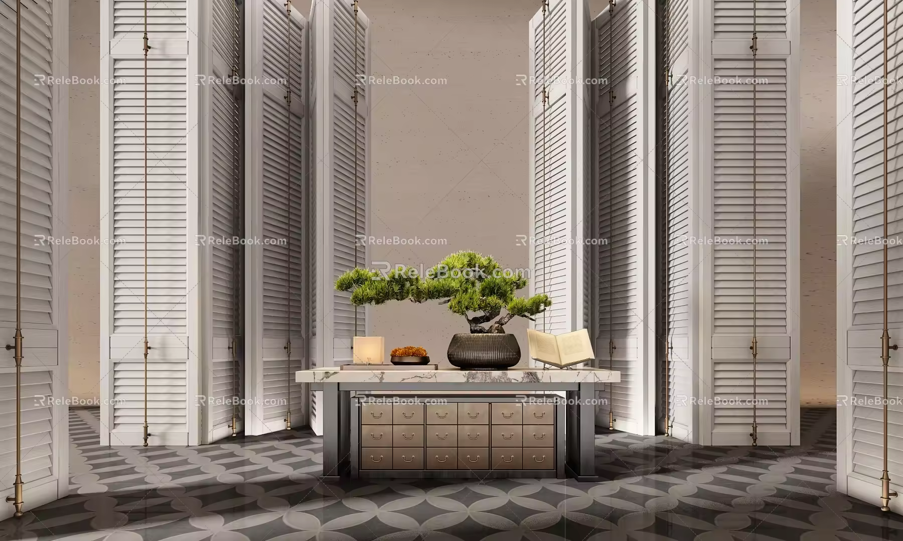 Hotel end view table porch table ornaments floral moss combination screen partition 3d model