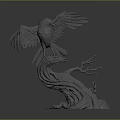 Flying Animal Eagle with Spread Wings Perched on Tree Stump Display Model 3d model