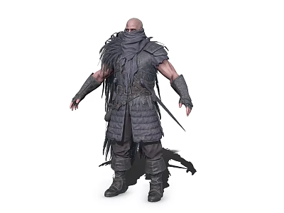 Bald Man With Face Covered By Scarf Wearing Feathered Armor And Arm Guards 3d model