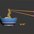 Delicious Ramen Bowl With Noodles Egg Vegetables In Blue Bowl And Chopsticks