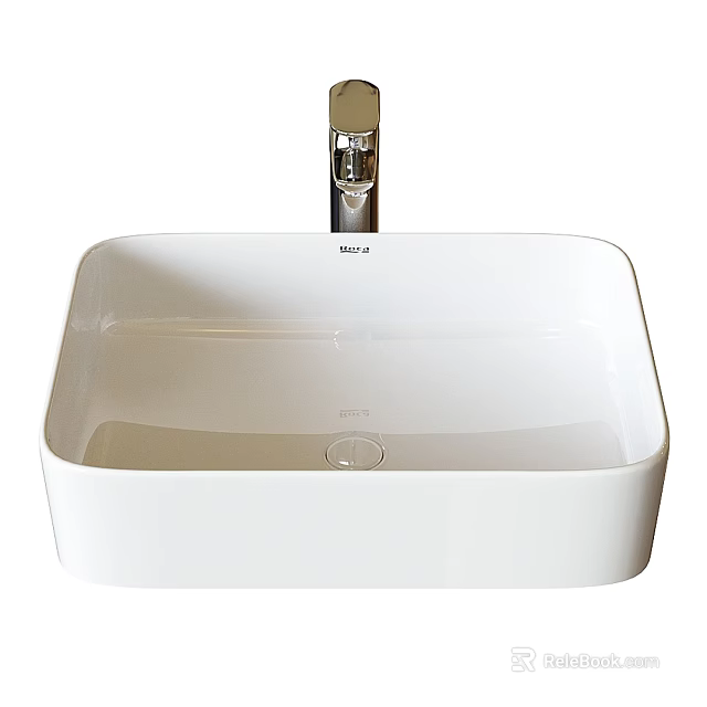 White Square Bathroom Sink With Modern Chrome Faucet And Smooth Surface 3d model 