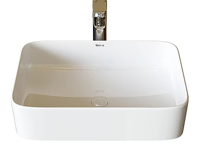 White Square Bathroom Sink With Modern Chrome Faucet And Smooth Surface 3d model