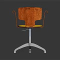 Modern Wooden Chair With Orange Backrest Yellow Seat And Metallic Base
