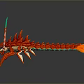 Fantasy Red Crustacean Creature Character With Green Antennae Spiked Body And Orange Tail