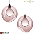 Set of Colorful Spherical Pendant Lights With Transparent Glass Shades in Green Pink Orange