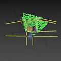 Aerial Planning Industrial Complex Layout with Blue Rooftops Gray Structure Roads and Waterbody