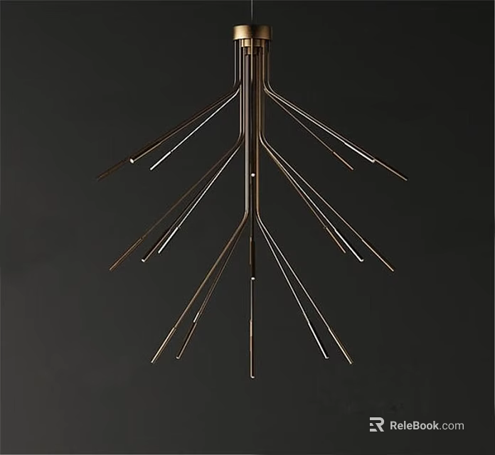 Modern Gold Metal Chandelier With Branch Like Radial Structure For Interior Lighting 3d model 