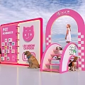 Pink Pet Themed Photo Check in Spot with Cartoon Cat and Arch Structure