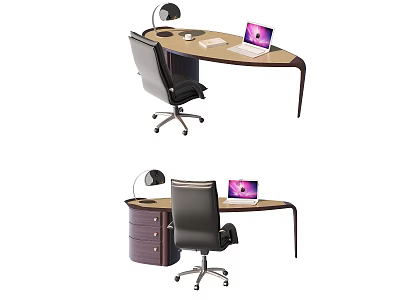 Modern Office Desk Setup With Black Chair Desk Lamp Laptop And Drawer Cabinet 3d model