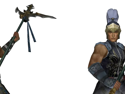 Mythic Game Movie Character With Decorative Battle Axe And Ornate Armor Helmet 3d model
