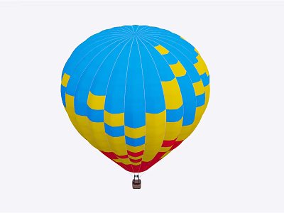 Fun Blue And Yellow Square Pattern Hot Air Balloon Amusement Equipment With Red Bottom Basket 3d model