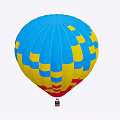 Fun Blue And Yellow Square Pattern Hot Air Balloon Amusement Equipment With Red Bottom Basket