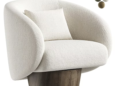 Modern Beige Fabric Single Sofa With Comfortable Cushion And Wooden Base 3d model