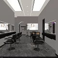 Modern Beauty Salon Interior With Black Leather Sofa Marble Floor And Barber Chairs