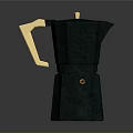 Elegant Black Moka Pot With Golden Handle For Home Daily Use