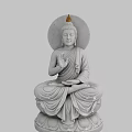 Detailed Marble Buddha Sculpture In Sitting Posture With Halo And Hand Gesture