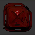 Red Industrial Equipment Fuel Canister with Flame Symbol and Storage Features