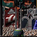 Colorful Amusement Park With Slides Mini Train Decorative Buildings And Lights