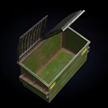 Public Facility Green Waste Container with Wheels Top Lid and Yellow Labels
