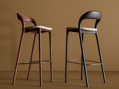 Modern Brown and Black Bar Stools with White Seats and Curved Backrests 3d model