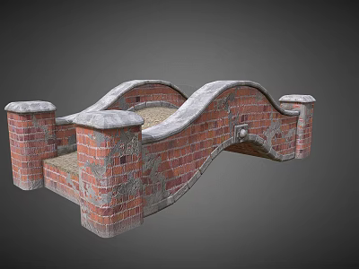 Vintage Red Brick Arch Bridge With Weathered Pillars And Arch Structure 3d model