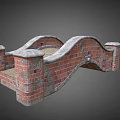 Vintage Red Brick Arch Bridge With Weathered Pillars And Arch Structure 3d model