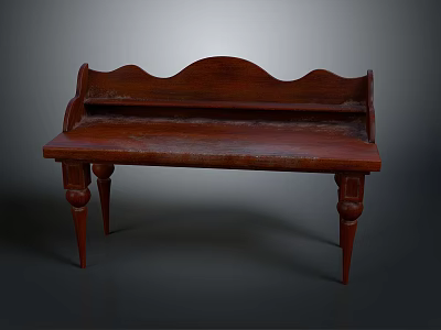 Vintage Wooden Desk With Wavy Backrest And Turned Legs For Home Office 3d model