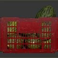 Fresh Ripe Watermelons in Red Plastic Crate with Green Striped Skin